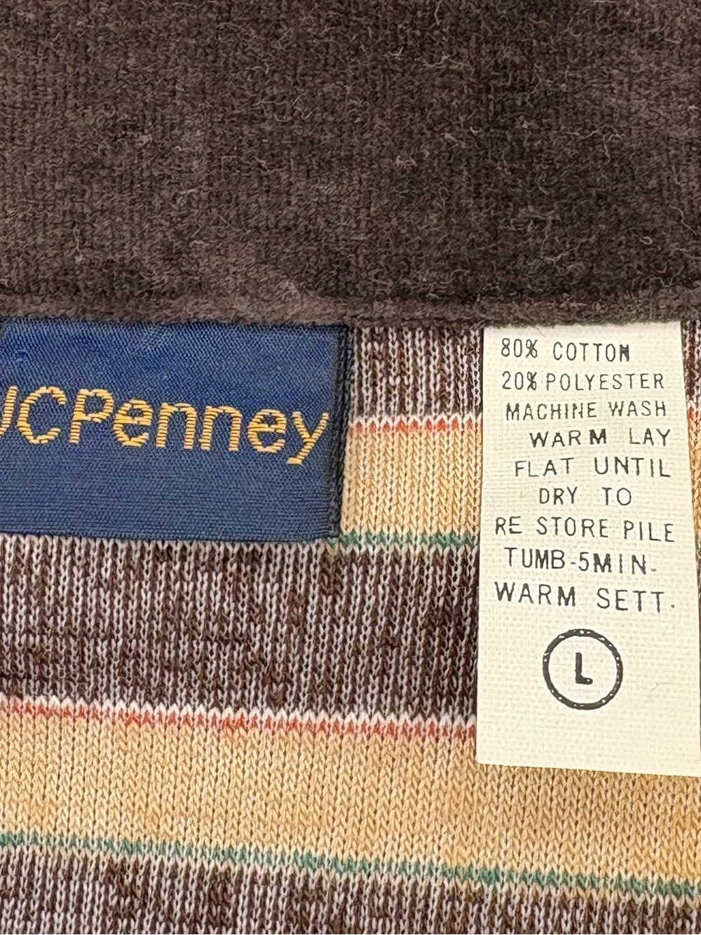 JCPenney Velour Shirt Mens Large Vintage 1970s Disco Hipster Skate Brown Striped - Picture 6 of 7